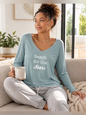 WallFlower Reach for the Stars Long Sleeve Tee Large Blue NWOT